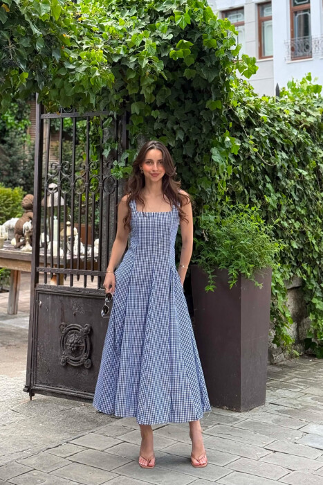 FUSTAN I THJESHTE ME KUADRATA PER FEMRA NE NGJYRE BLU - KLAUDIO FASHION