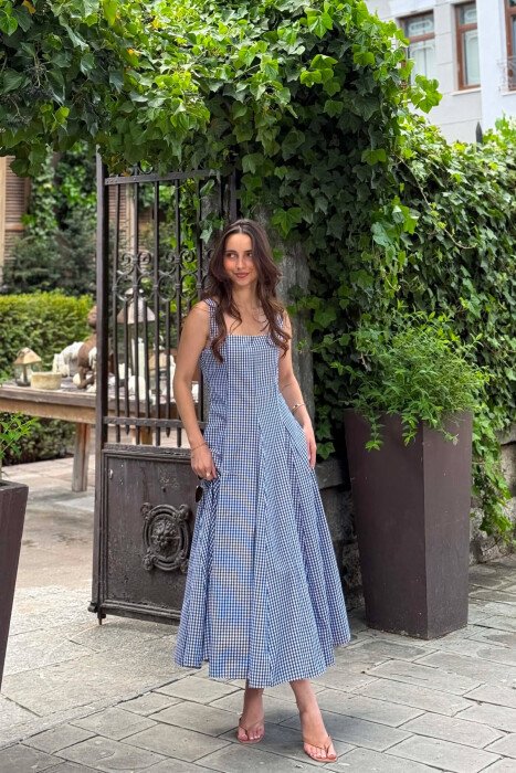 PLAID DESIGN SIMPLE WOMAN DRESS BLUE/BLU - 2