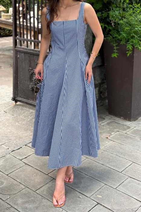PLAID DESIGN SIMPLE WOMAN DRESS BLUE/BLU - 6