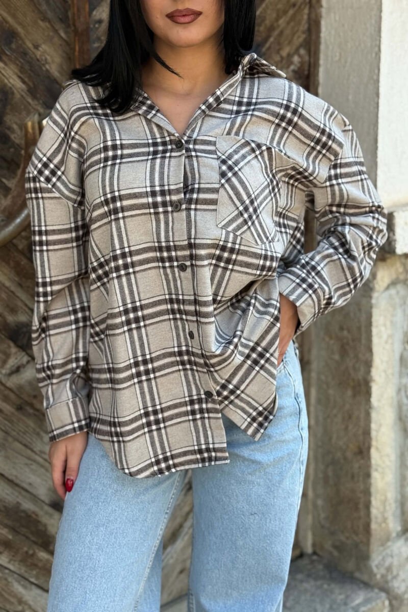 PLAID DESIGN SIMPLE WOMAN SHIRT BEIGE/BEZHE - 2