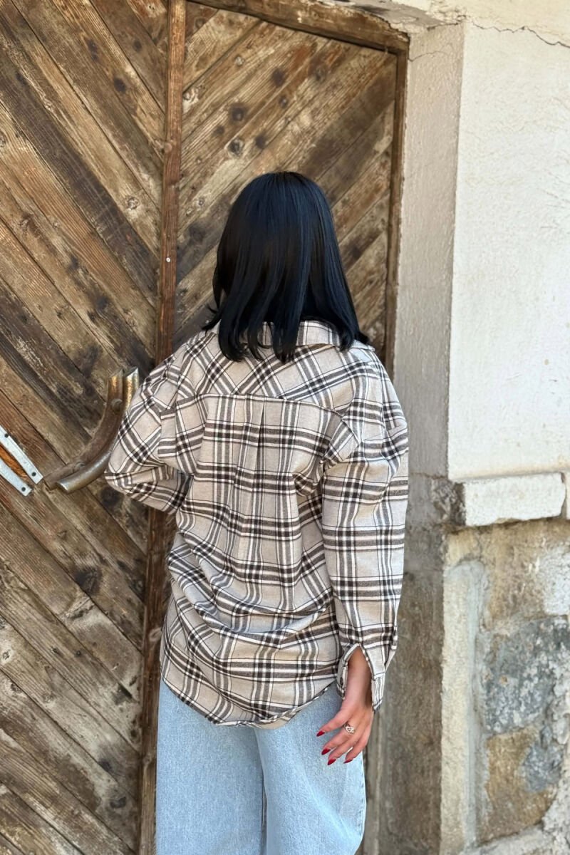 PLAID DESIGN SIMPLE WOMAN SHIRT BEIGE/BEZHE - 3