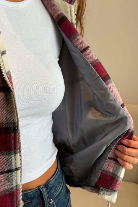 PLAID DESIGN ZIPPER WOMAN JACKET BURGUNDY/VISHNJE - 4