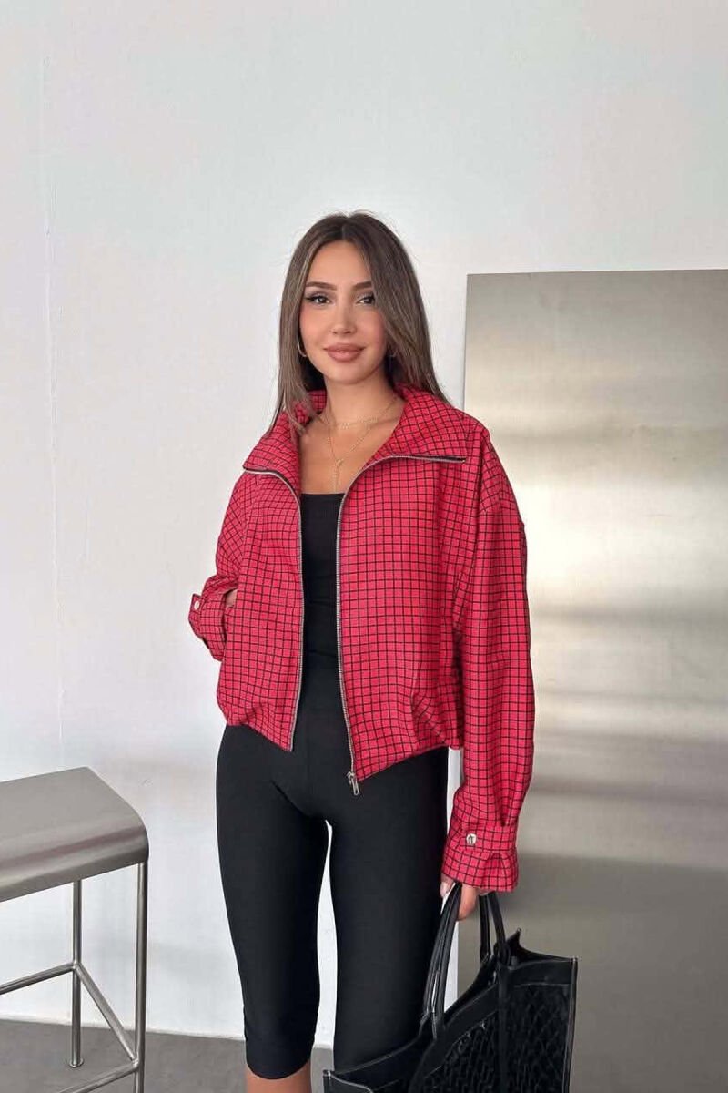 PLAID DESIGN ZIPPER WOMAN JACKET RED/E KUQE - 3