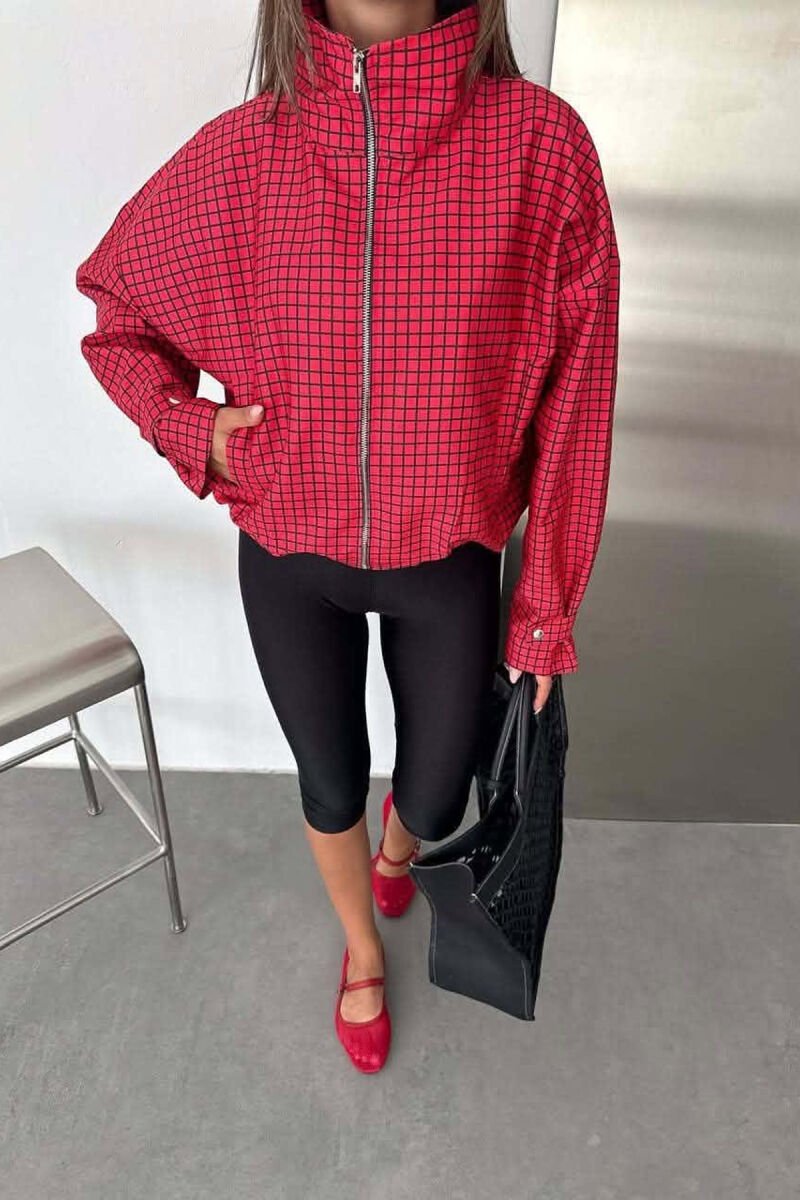 PLAID DESIGN ZIPPER WOMAN JACKET RED/E KUQE - 7