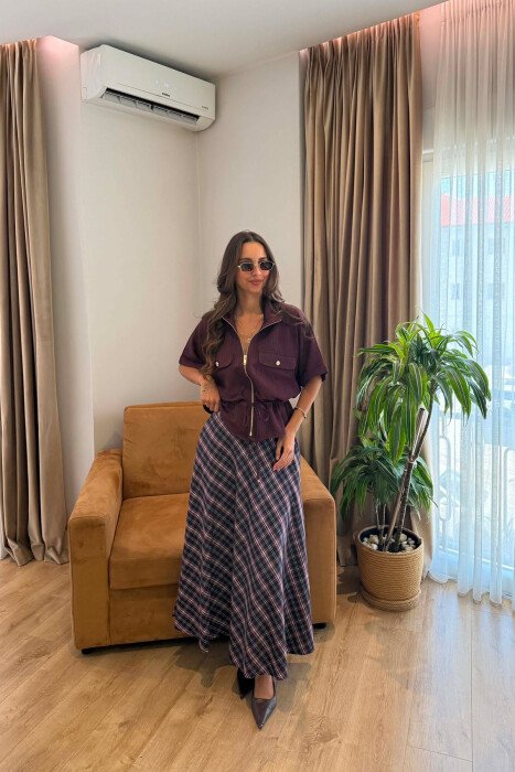 PLAID DESIGNED LONG WOMAN SKIRT BLUE/BLU 
