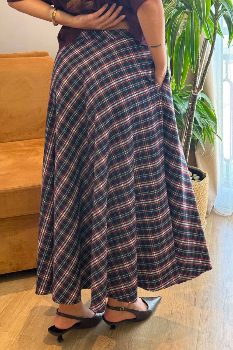 PLAID DESIGNED LONG WOMAN SKIRT BLUE/BLU - 2