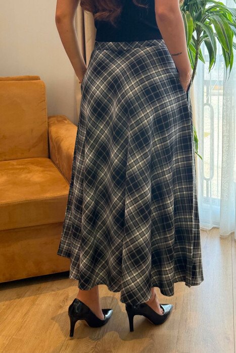 PLAID DESIGNED LONG WOMAN SKIRT DARK GREY/GEE - 4