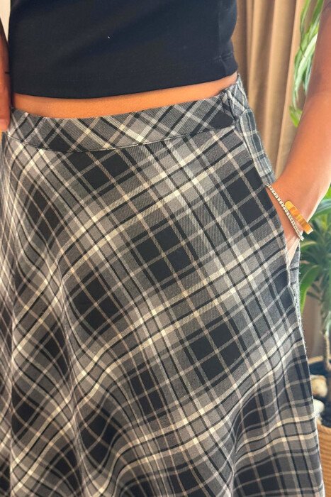 PLAID DESIGNED LONG WOMAN SKIRT DARK GREY/GEE - 5