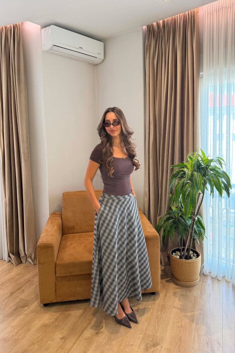 PLAID DESIGNED LONG WOMAN SKIRT GREY/GRI 