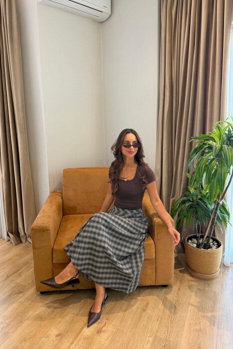 PLAID DESIGNED LONG WOMAN SKIRT GREY/GRI - 2
