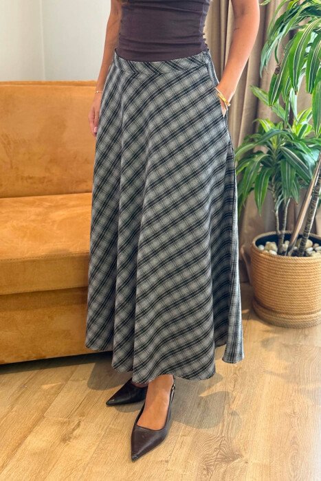 PLAID DESIGNED LONG WOMAN SKIRT GREY/GRI - 3