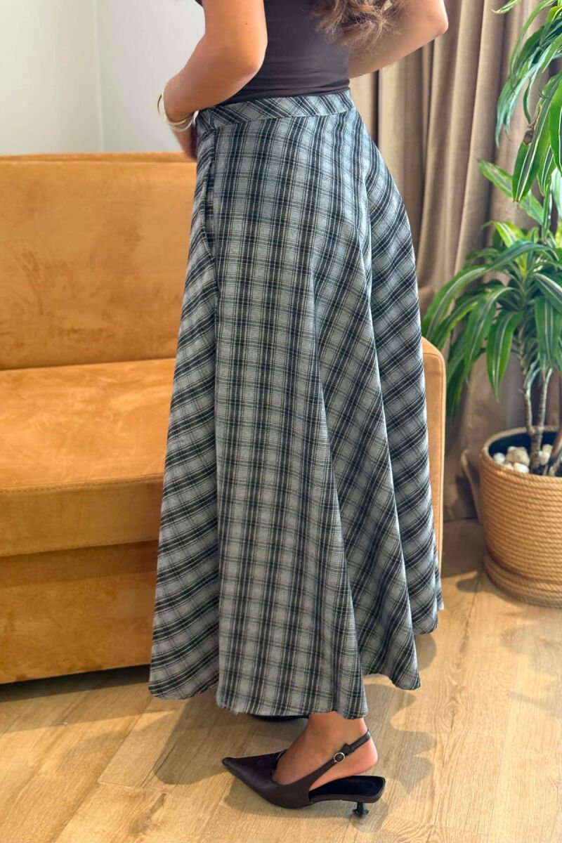 PLAID DESIGNED LONG WOMAN SKIRT GREY/GRI - 5