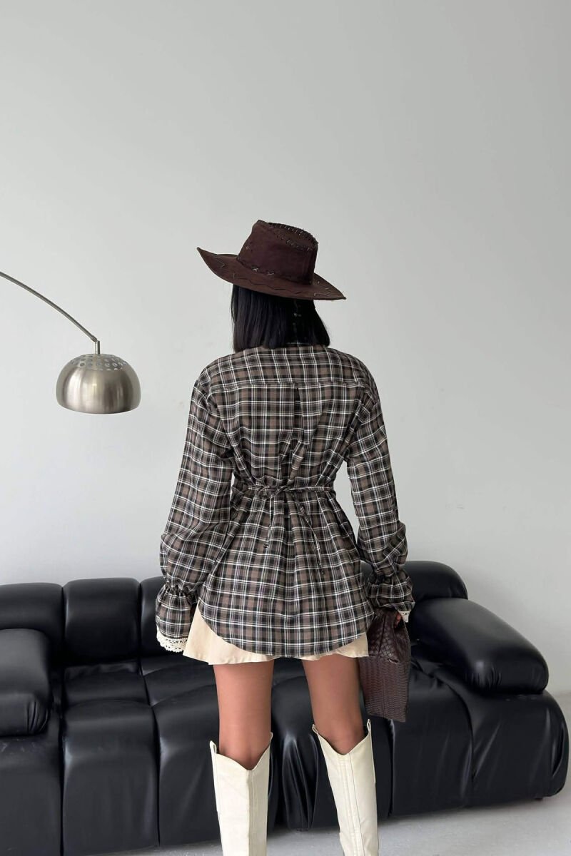 PLAID LACING WAIST WOMAN SHIRT BEIGE/BEZHE - 3