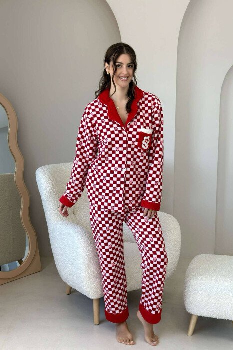 PIZHAME ME KUADRATE PËR FEMRA NË NGJYRËN E BARDHË DHE TË KUQE - KLAUDIO FASHION
