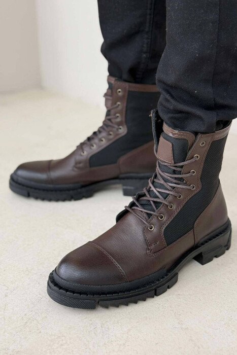 PLATFORM LACE-UP MEN BOOTS BROWN/KAFE - KLAUDIO FASHION