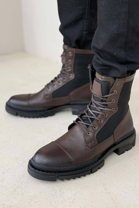 PLATFORM LACE-UP MEN BOOTS BROWN/KAFE - KLAUDIO FASHION