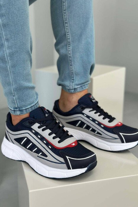 PLATFORM LACING RUNNING MEN SNEAKERS BLUE-WHITE/BLBA - KLAUDIO FASHION