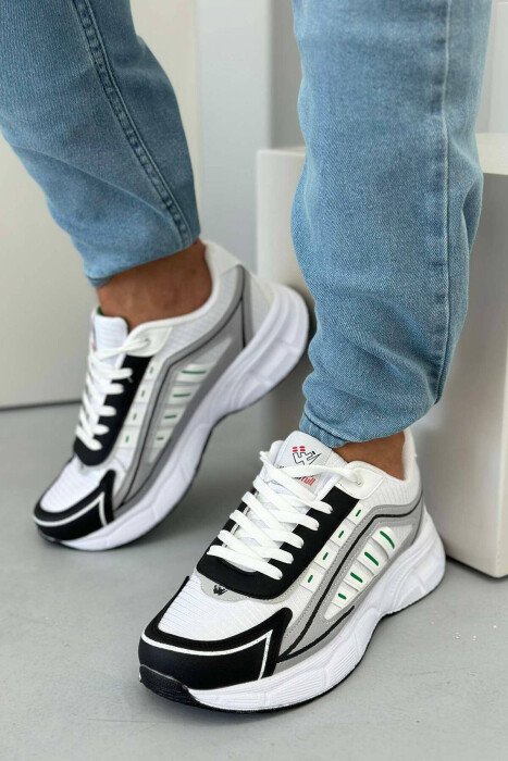 PLATFORM LACING RUNNING MEN SNEAKERS WHITE-BLACK/BAZE - KLAUDIO FASHION