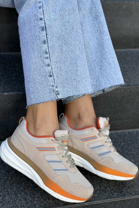 PLATFORM LACING RUNNING WOMEN SNEAKERS BEIGE+ORANGE/BZHPO - 1