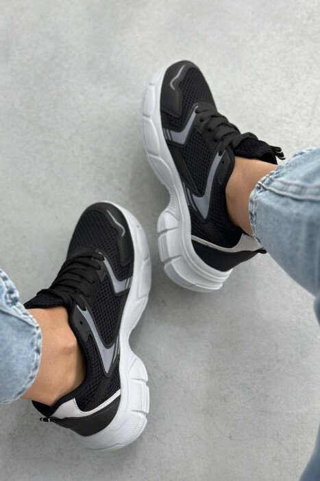 PLATFORM LACING RUNNING WOMEN SNEAKERS BLACK-GREY/ZEGR - KLAUDIO FASHION