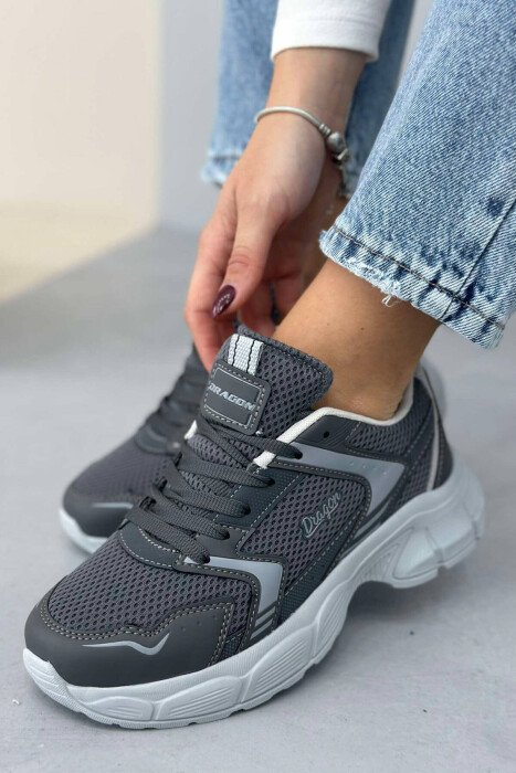 PLATFORM LACING RUNNING WOMEN SNEAKERS DARK GREY/GEE - KLAUDIO FASHION