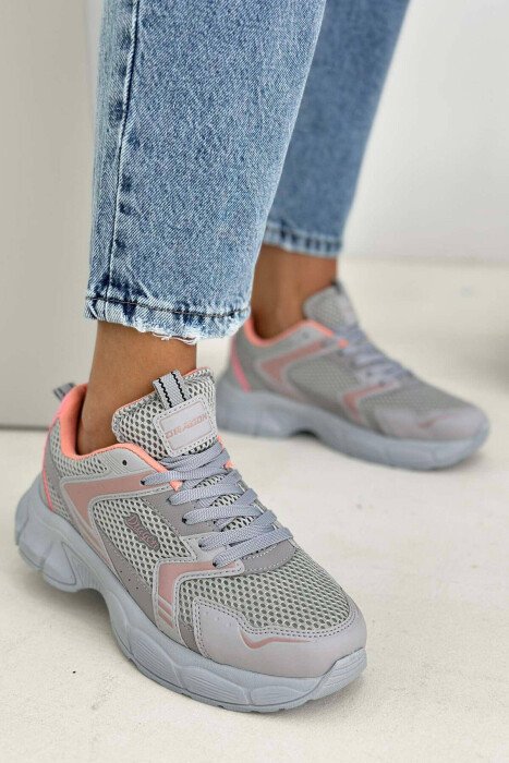 PLATFORM LACING RUNNING WOMEN SNEAKERS LIGHT GREY/GZ - KLAUDIO FASHION