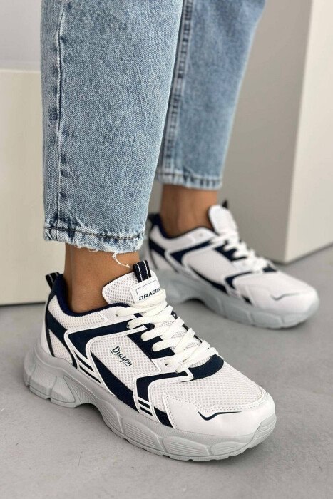 PLATFORM LACING RUNNING WOMEN SNEAKERS WHITE-BLUE/BABL - KLAUDIO FASHION