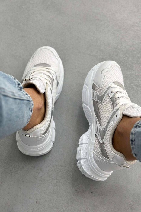PLATFORM LACING RUNNING WOMEN SNEAKERS WHITE/GREY-BAGR - 4