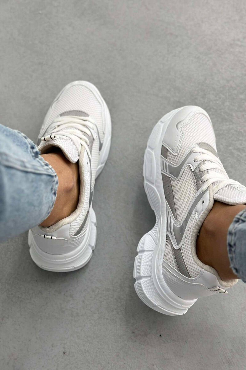 PLATFORM LACING RUNNING WOMEN SNEAKERS WHITE/GREY-BAGR - 4