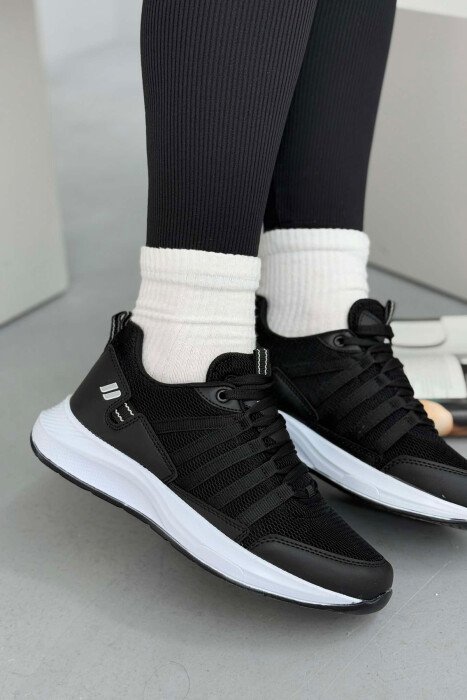 PLATFORM LACING SIMPLE WOMEN SNEAKERS BLACK-WHITE/ZEBA - 1