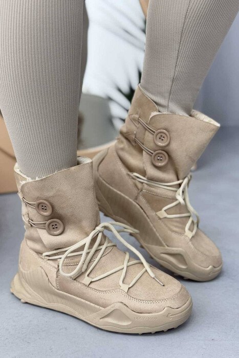 PLATFORM LACING WOMAN BOOTS LIGHT BEIGE/BZHZB - KLAUDIO FASHION
