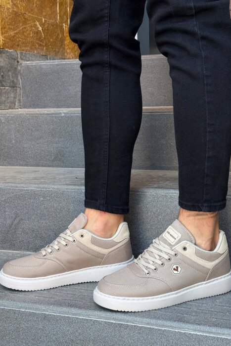 PLATFORM LEACING MEN SNEAKERS BEIGE/BEZHE - KLAUDIO FASHION