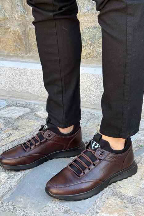 PLATFORM LEATHER ELASTIC LACES MEN SHOES BROWN/KAFE - 2