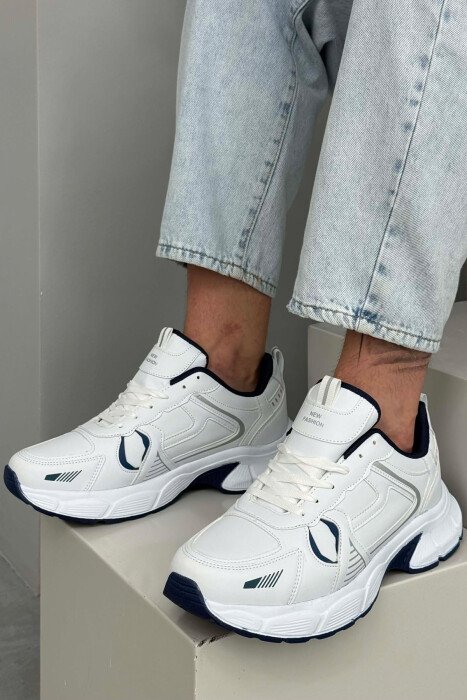 PLATFORM SIMPLE MEN SNEAKERS WHITE-BLUE/BABL - KLAUDIO FASHION