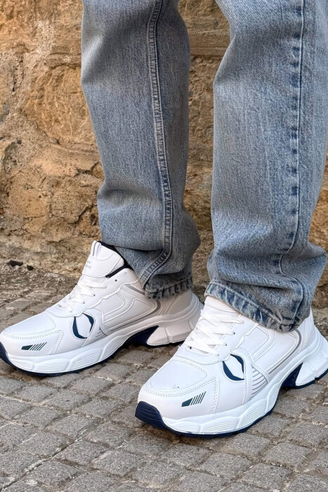 PLATFORM SIMPLE MEN SNEAKERS WHITE-BLUE/BABL - KLAUDIO FASHION