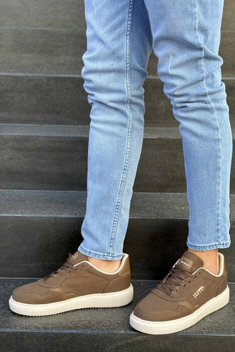 PLATFORM STARS DESIGNED SIMPLE MEN SNEAKERS BEIGE+BROWN/BEZHE+KAFE - KLAUDIO FASHION