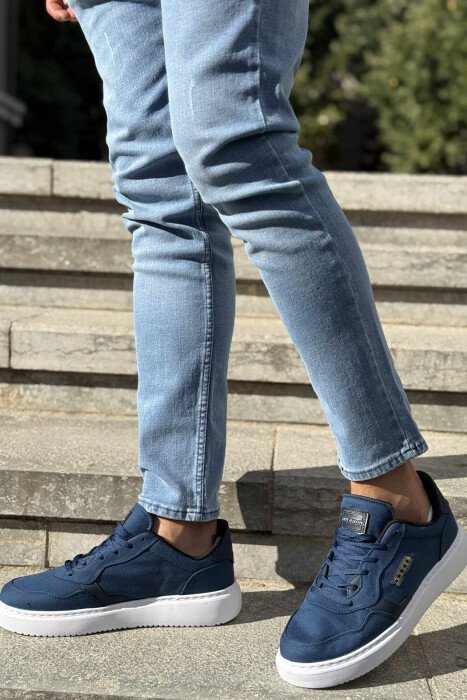 PLATFORM STARS DESIGNED SIMPLE MEN SNEAKERS BLUE-WHITE/BLBA - KLAUDIO FASHION