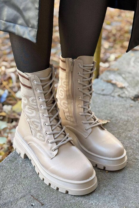 PLATFORM WOMEN ANKLE BOOTS BEIGE/BEZHE - KLAUDIO FASHION