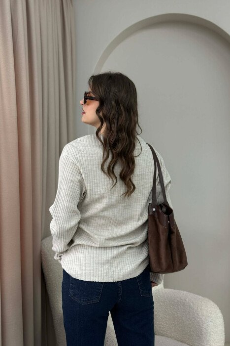 POCKET DETAIL ONE COLOR WOMEN SWEATER BEIGE/BEZHE - 4