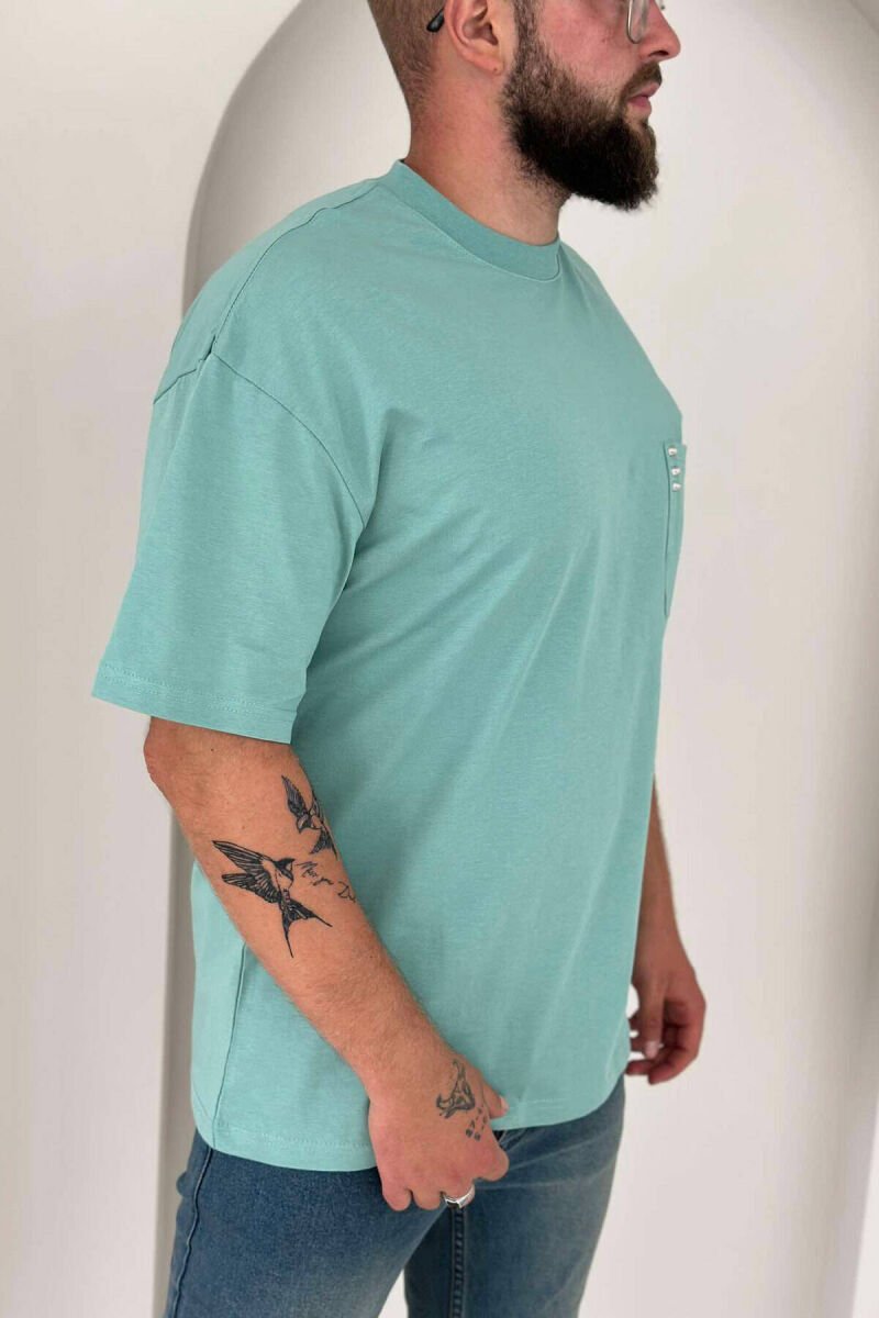 POCKET DETAIL ONE COLOR MEN T-SHIRT MINT/MENTE - 3