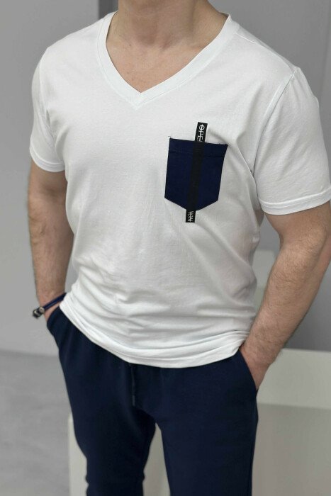 POCKET DETAIL SIMPLE MEN T-SHIRT WHITE-E BARDHE - 3