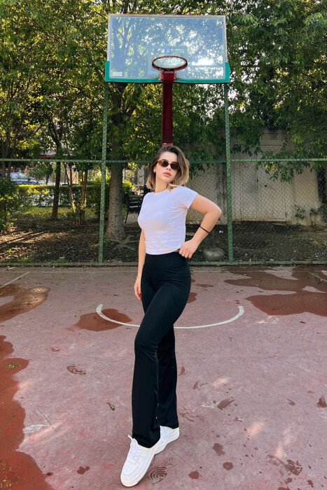 POCKETS DETAIL WIDE LEG ONE COLOR WOMEN LEGGINGS BLACK/ E ZEZE - KLAUDIO FASHION