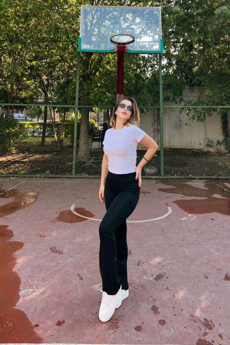 POCKETS DETAIL WIDE LEG ONE COLOR WOMEN LEGGINGS BLACK/ E ZEZE - 3