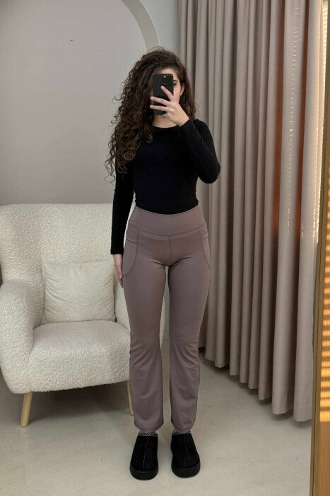 POCKETS DETAIL WIDE LEG ONE COLOR WOMEN LEGGINGS VINEGAR/UTHULL - 2