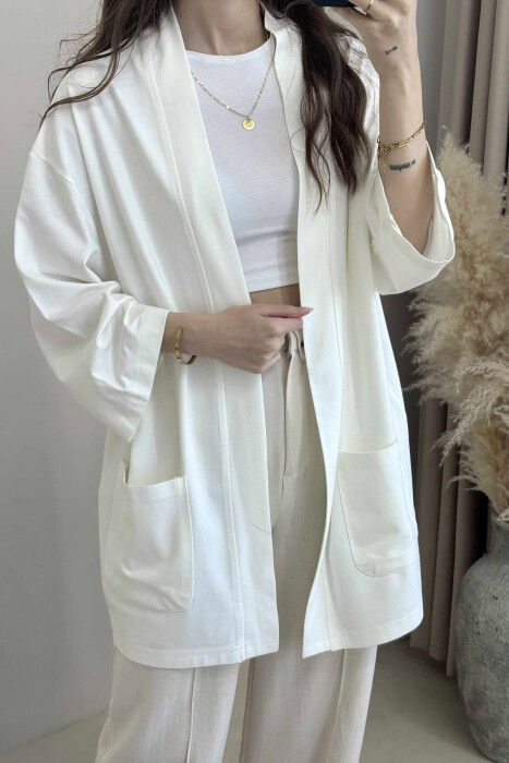 POCKET DETAILS ONE COLOR WOMEN SHIRT WHITE-E BARDHE - 4