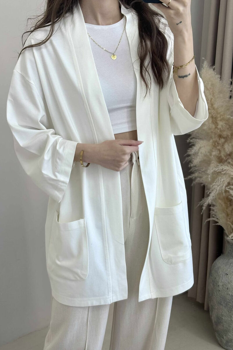POCKET DETAILS ONE COLOR WOMEN SHIRT WHITE-E BARDHE - 4