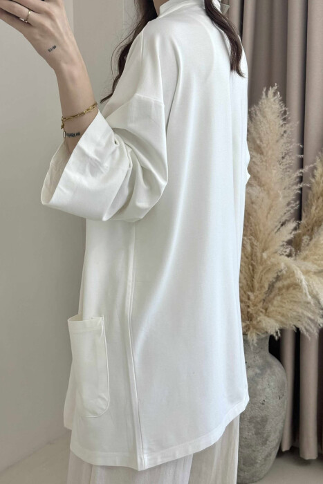 POCKET DETAILS ONE COLOR WOMEN SHIRT WHITE-E BARDHE - 5