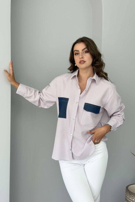 POCKET DETAILS WOMEN SHIRT PINK/ROZE - KLAUDIO FASHION
