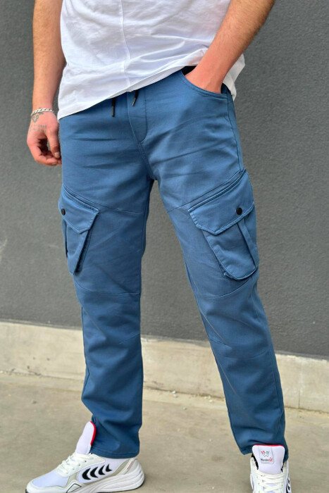 POCKET MEN CARGO PANTS LIGHTBLUE/BZ - KLAUDIO FASHION