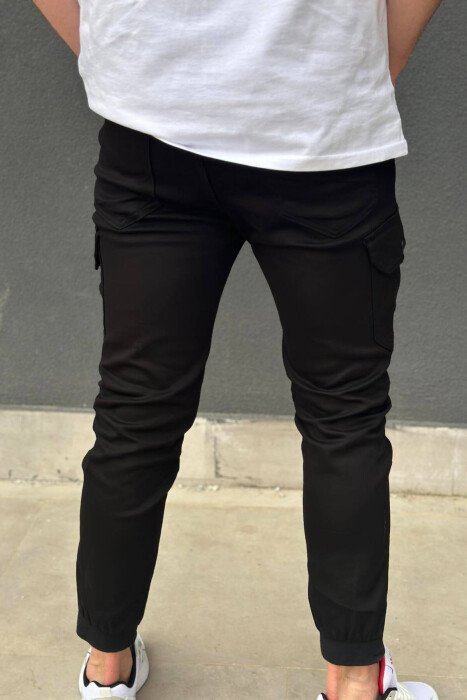 POCKET ONE COLOR MEN CARGO PANTS BLACK/ E ZEZE - 4